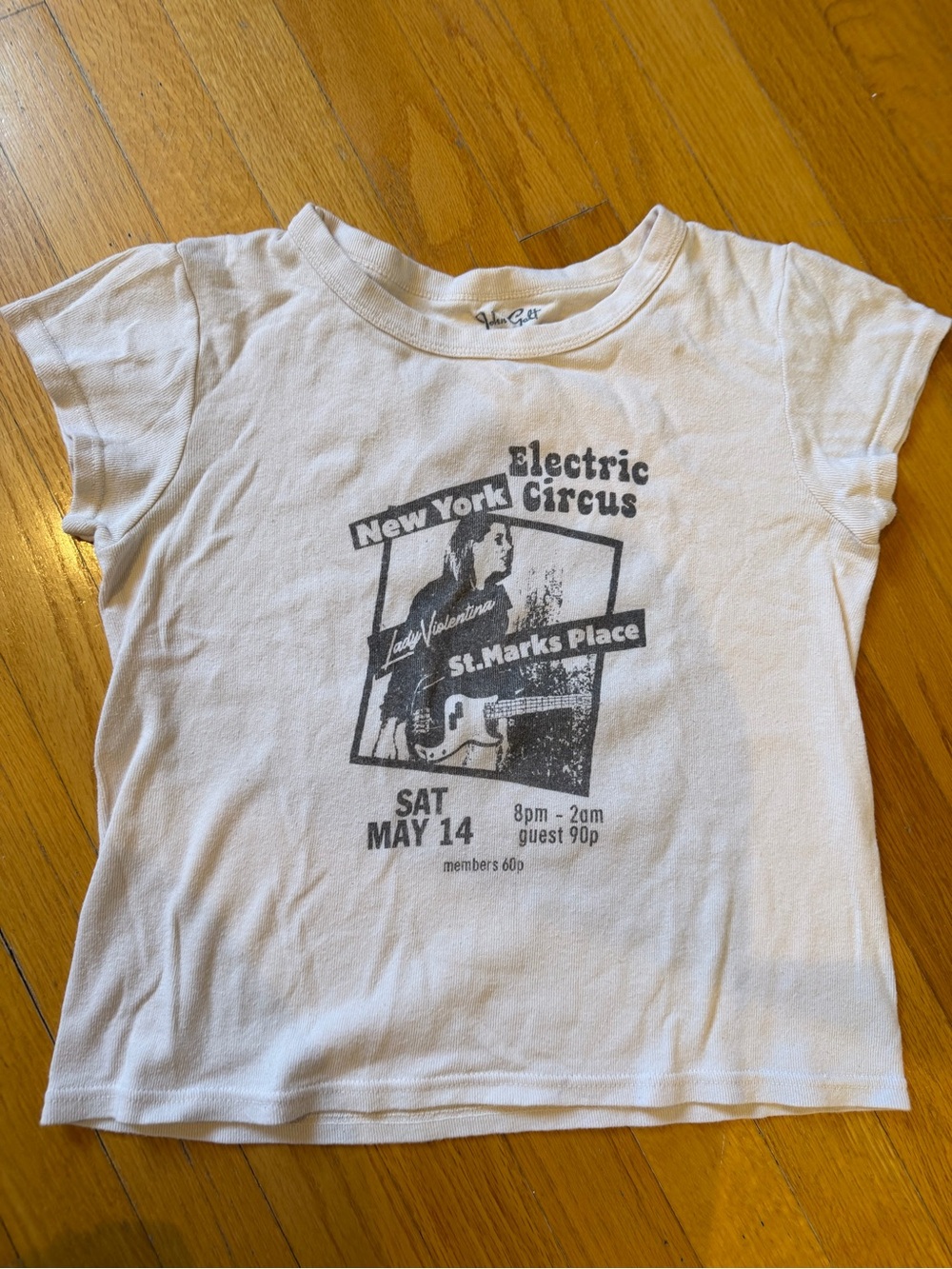 Brandy Melville White Tee with Black Vintage Concert Graphic